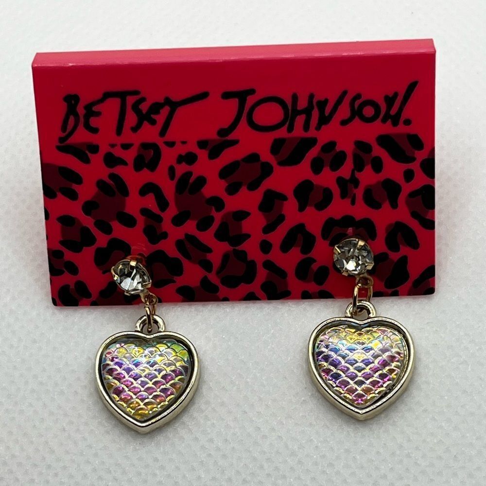 EARRINGS! Betsey Johnson Mermaid Heart Drop Jewel Earrings BNWT
